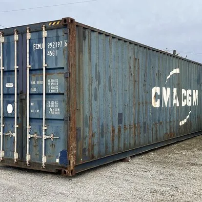 Blue shipping container side view